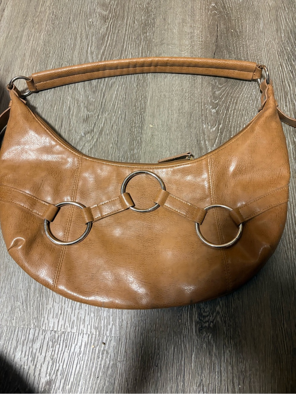 Faux Leather Hobo Shoulder Bag in Cognac Brown